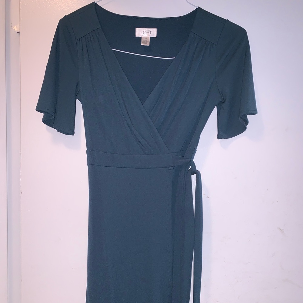 Ann Taylor LOFT Petites Teal Wrap Dress OP